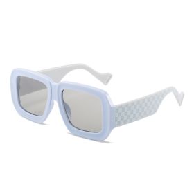 Retro Polygon Square Women Sunglasses Fashion Wide Legs Plaid Decoration Blue Pink Men Punk Sun Glasses Brown Shades UV400 (Lens Color: Blue light gray)