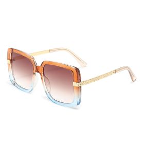 Fashion Square Sunglasses Women Oversized Sunglass Vintage Sun Glass Men Luxury Designer Eyewear UV400 Gradient Shades (Lens Color: tea blue)