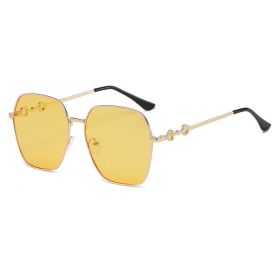 Fashion Polygonal Sunglasses Women Ocean Lens Glasses Retro Sunglass Men Luxury Designer Eyewear UV400 Sun Glass Gradient Shades (Lens Color: gold yellow)