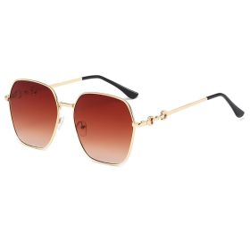 Fashion Polygonal Sunglasses Women Ocean Lens Glasses Retro Sunglass Men Luxury Designer Eyewear UV400 Sun Glass Gradient Shades (Lens Color: gold brown)