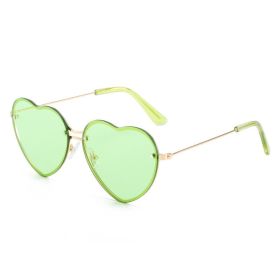 Lovely love rimless sunglasses; versatile women's decoration ins; same style; versatile; cut edge love glasses; (Color: Gold Framed with Green Chip)