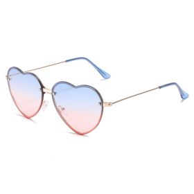 Lovely love rimless sunglasses; versatile women's decoration ins; same style; versatile; cut edge love glasses; (Color: Gold Framed with Blue & Pink Slice)