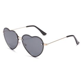 Lovely love rimless sunglasses; versatile women's decoration ins; same style; versatile; cut edge love glasses; (Color: Gold Framed with Black Grey Chip)