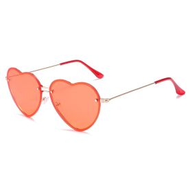 Lovely love rimless sunglasses; versatile women's decoration ins; same style; versatile; cut edge love glasses; (Color: Gold Framed with Red Tablet)