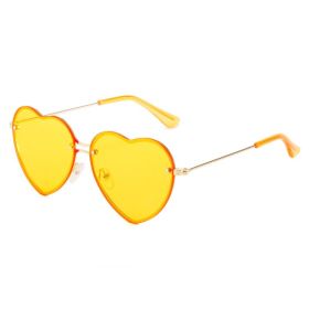 Lovely love rimless sunglasses; versatile women's decoration ins; same style; versatile; cut edge love glasses; (Color: Gold Framed with Yellow Tablet)