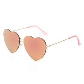 Lovely love rimless sunglasses; versatile women's decoration ins; same style; versatile; cut edge love glasses; (Color: Gold Frame with Powder Mercury)