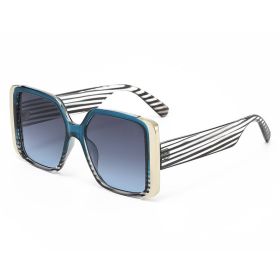 New cross-border fashion big frame retro square sunglasses women's personality outdoor sports street photography men's sunglasses (Color: Blue Stripe Frame with Grey Blue Sheet)