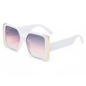 New cross-border fashion big frame retro square sunglasses women's personality outdoor sports street photography men's sunglasses (Color: White Frame Tricolor Slice)