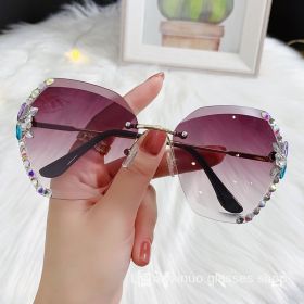 Fashion Diamond rimless Trimmed Sunglasses Women's Fashion Anti UV Slimming Sunglasses (Color: Gradual Coffee)