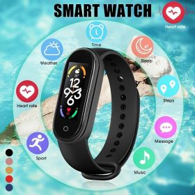 Smartband Fitness Smart Bracelet Heart Rate Blood Pressure Measurement Waterproof Smart Watch Men Women (Color: Black)