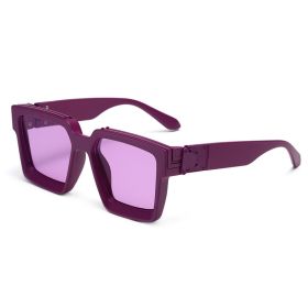 86229 Europe and America Trampody sunglasses glasses big square sunglasses for men and women sunglasses Amazon millionaire pc (colour: Frosted purple frame purple tablet)