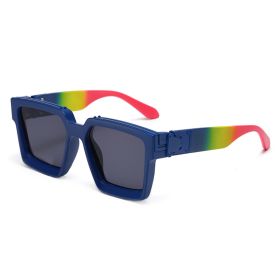 86229 Europe and America Trampody sunglasses glasses big square sunglasses for men and women sunglasses Amazon millionaire pc (colour: Colorful blue frame grey chip)