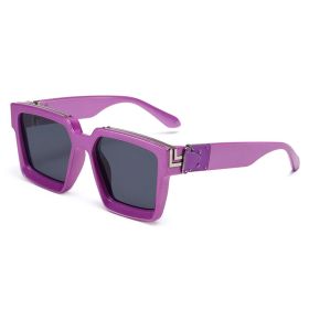 86229 Europe and America Trampody sunglasses glasses big square sunglasses for men and women sunglasses Amazon millionaire pc (colour: Pearlescent purple frame grey chip)