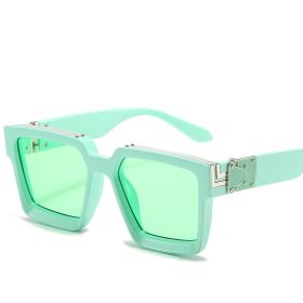 86229 Europe and America Trampody sunglasses glasses big square sunglasses for men and women sunglasses Amazon millionaire pc (colour: Green frame green slice)