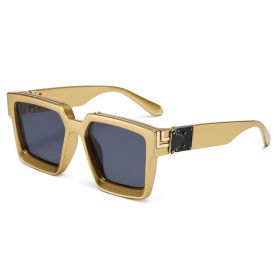 86229 Europe and America Trampody sunglasses glasses big square sunglasses for men and women sunglasses Amazon millionaire pc (colour: Pearlescent gold frame grey sheet)