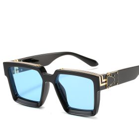 86229 Europe and America Trampody sunglasses glasses big square sunglasses for men and women sunglasses Amazon millionaire pc (colour: Black framed blue sheet)