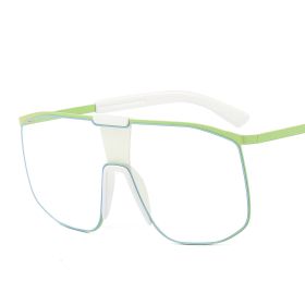 Fashionable and modern color metal one-piece sunglasses for men and women large frame integrated sunglasses (colour: C5 green white frame transparent sheet)