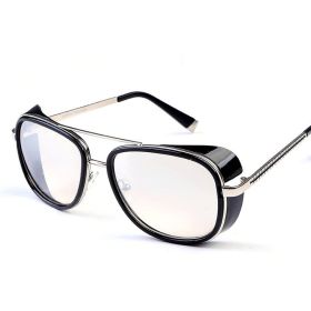 Iron Fashion Man 3 IRON TONY Windscreen Sunglasses for Men and Women Double beam Sunglasses Retro Personality Glasses (Color: Black & White)