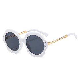 hexagonal irregular sunglasses men's foreign trade geometric polygon sunglasses women's sunglasses (colour: C2 white frame and black grey chip)